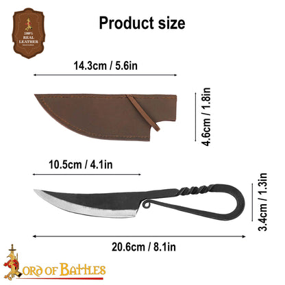 Auténtico Cuchillo Vikingo de Hierro Forjado a Mano - Mango Retorcido con Vaina de Cuero Auténtico - Imagen 19