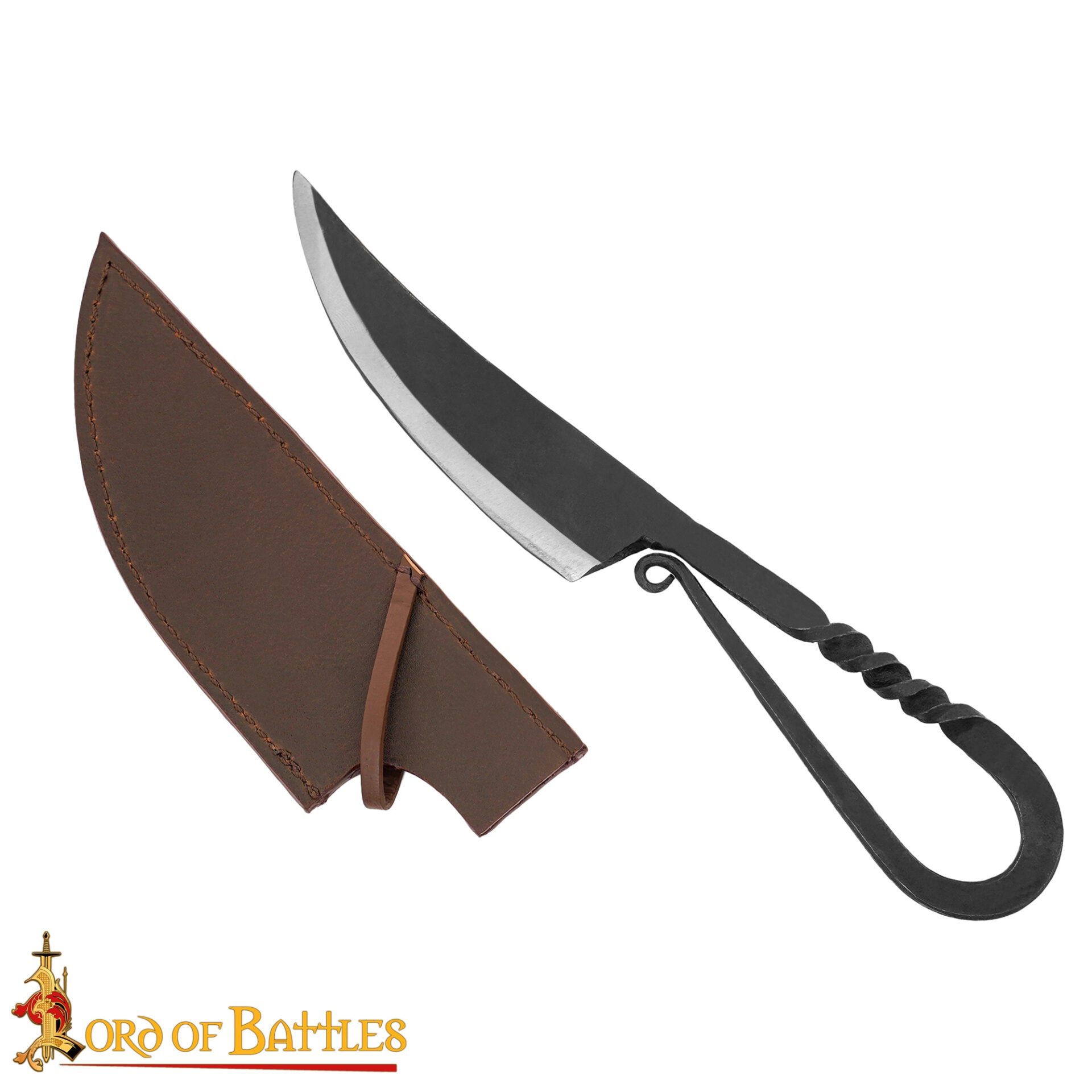 Auténtico Cuchillo Vikingo de Hierro Forjado a Mano - Mango Retorcido con Vaina de Cuero Auténtico - Imagen 4