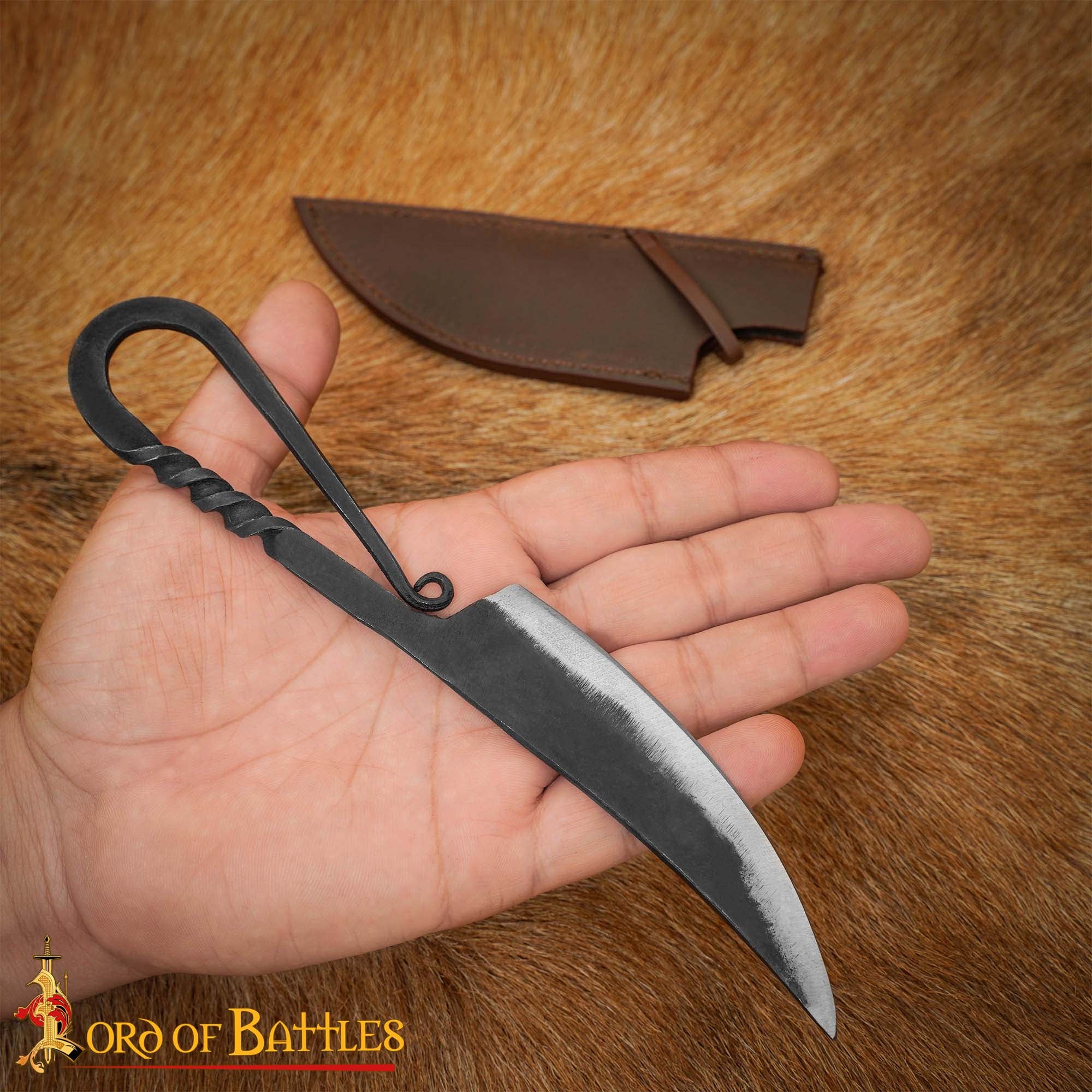 Auténtico Cuchillo Vikingo de Hierro Forjado a Mano - Mango Retorcido con Vaina de Cuero Auténtico - Imagen 6