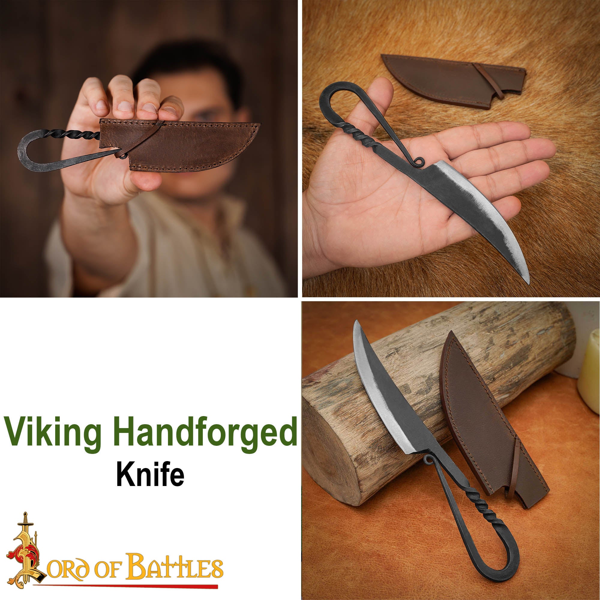 Auténtico Cuchillo Vikingo de Hierro Forjado a Mano - Mango Retorcido con Vaina de Cuero Auténtico - Imagen 8