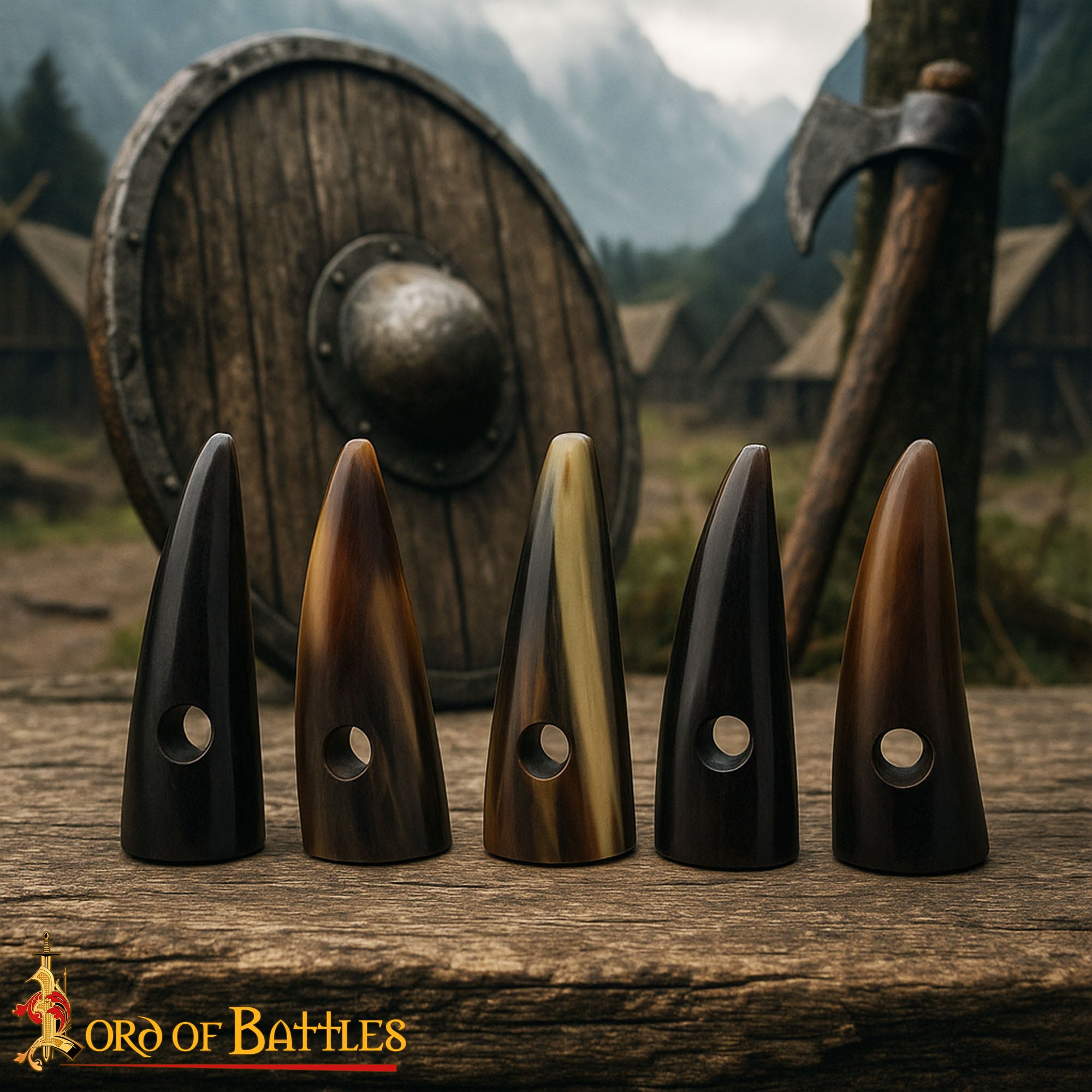 Juego de 5 Botones de Palanca de Cuerno Pulido Estilo Vikingo - Acabado a Mano con Cuerno de Buey Natural - Imagen 1