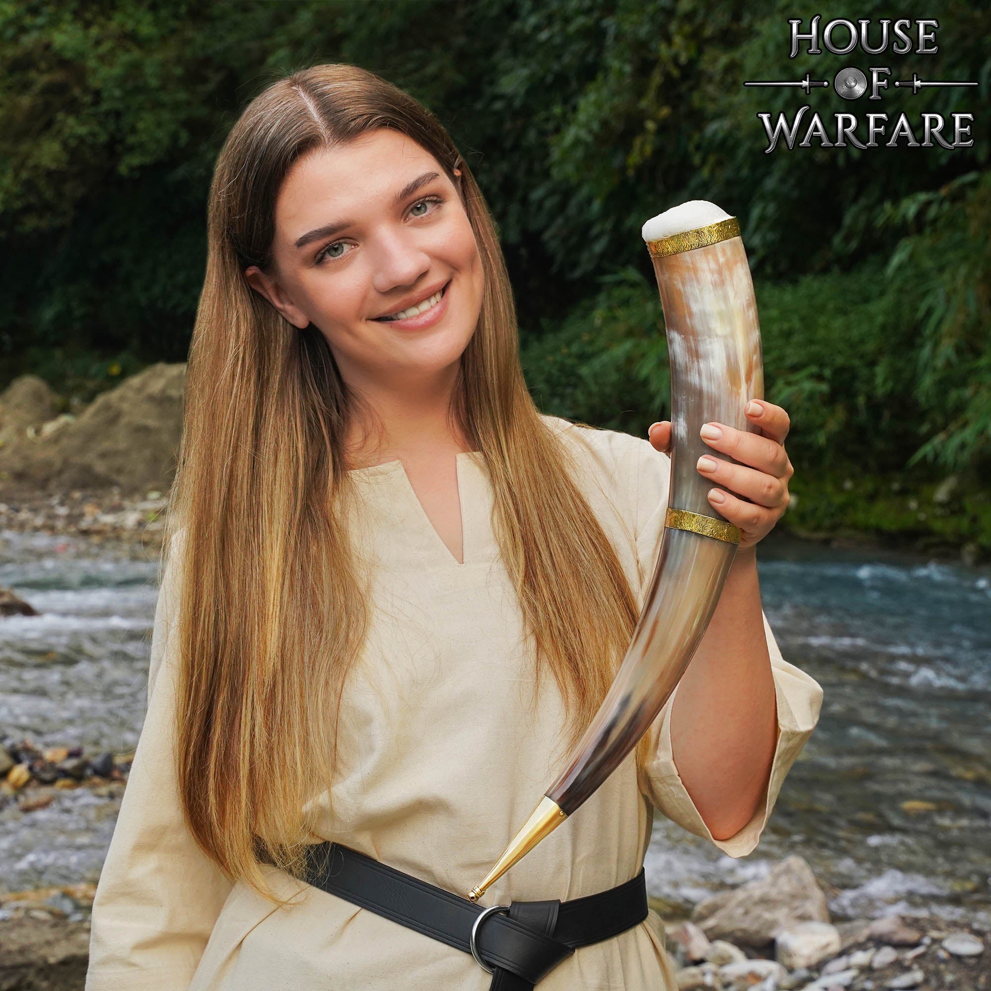 Cuerno Medieval Vikingo para Beber con Adornos de Latón - Larp, Temas Vikingos - Imagen 2