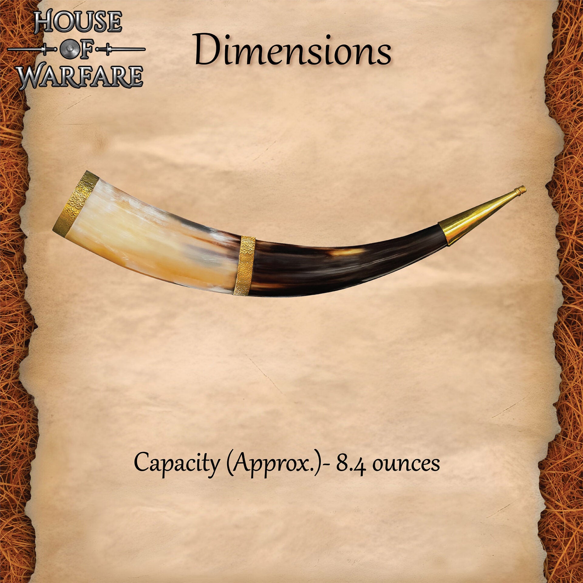 Cuerno Medieval Vikingo para Beber con Adornos de Latón - Larp, Temas Vikingos - Imagen 10