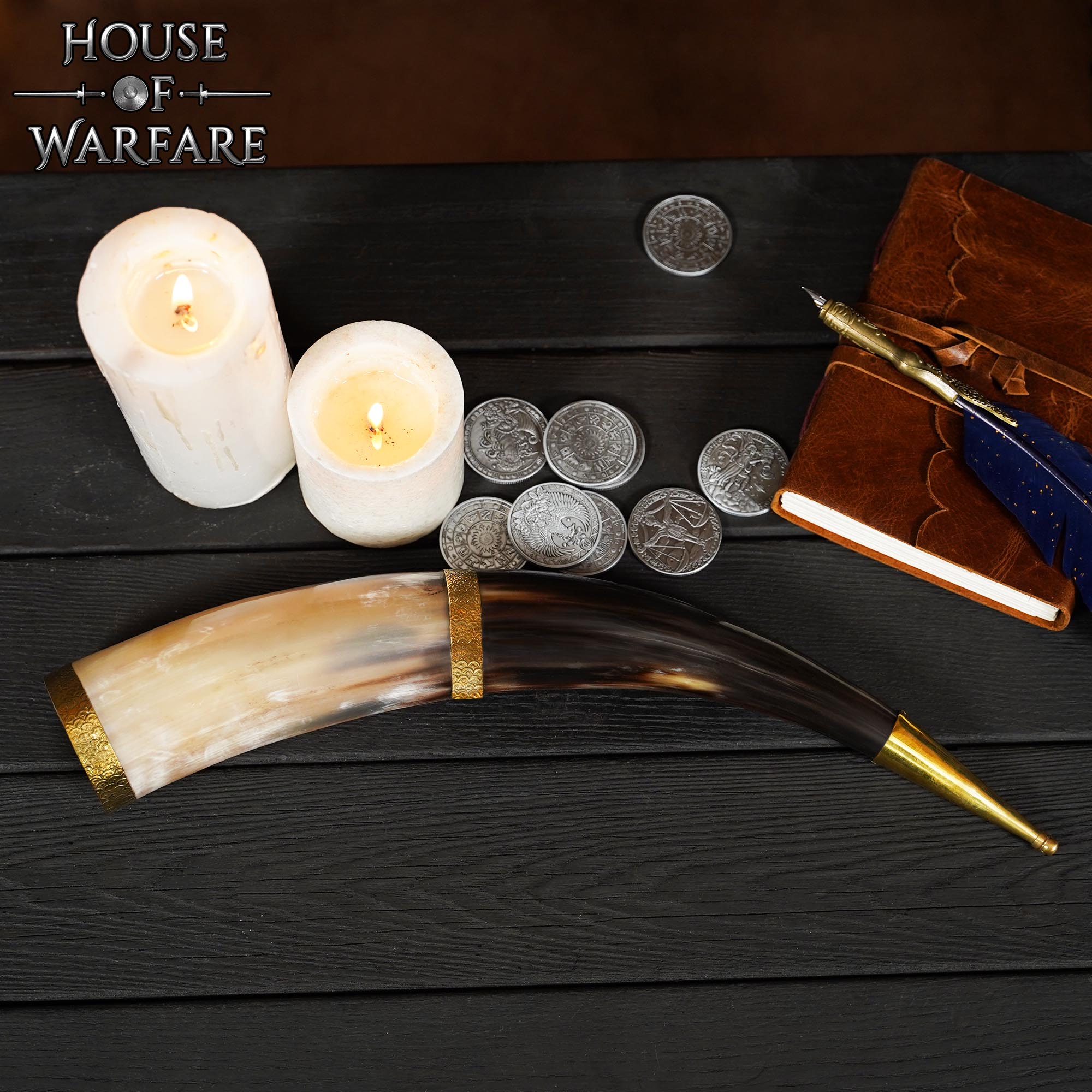 Cuerno Medieval Vikingo para Beber con Adornos de Latón - Larp, Temas Vikingos - Imagen 6