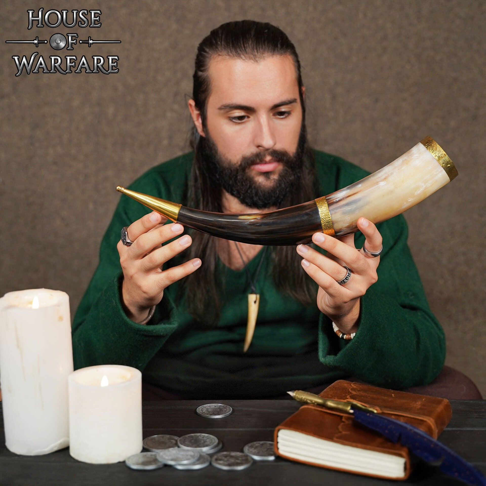 Cuerno Medieval Vikingo para Beber con Adornos de Latón - Larp, Temas Vikingos - Imagen 7