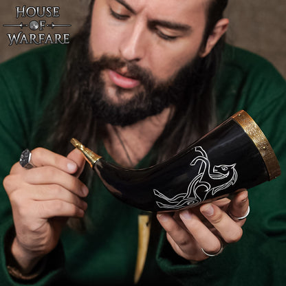 Taza de Cuerno de Buey Artesanal 200-300ml con Borde de Latón y Punta de Cabeza de León - Imagen 7