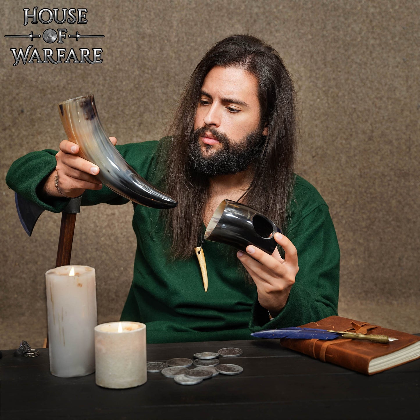 Vikingo Cuerno de Buey Pulido para Beber con Soporte - Imagen 2