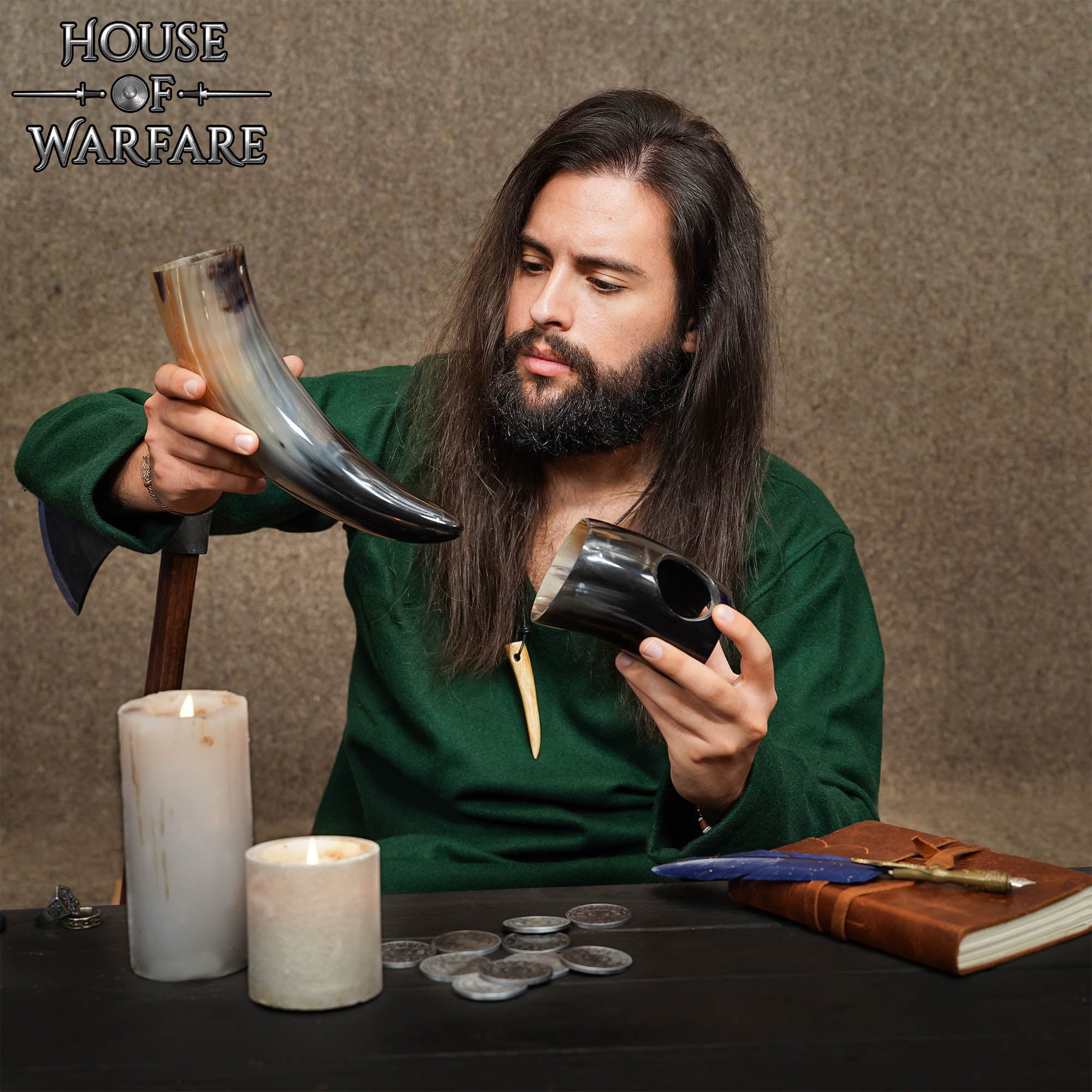 Vikingo Cuerno de Buey Pulido para Beber con Soporte - Imagen 2