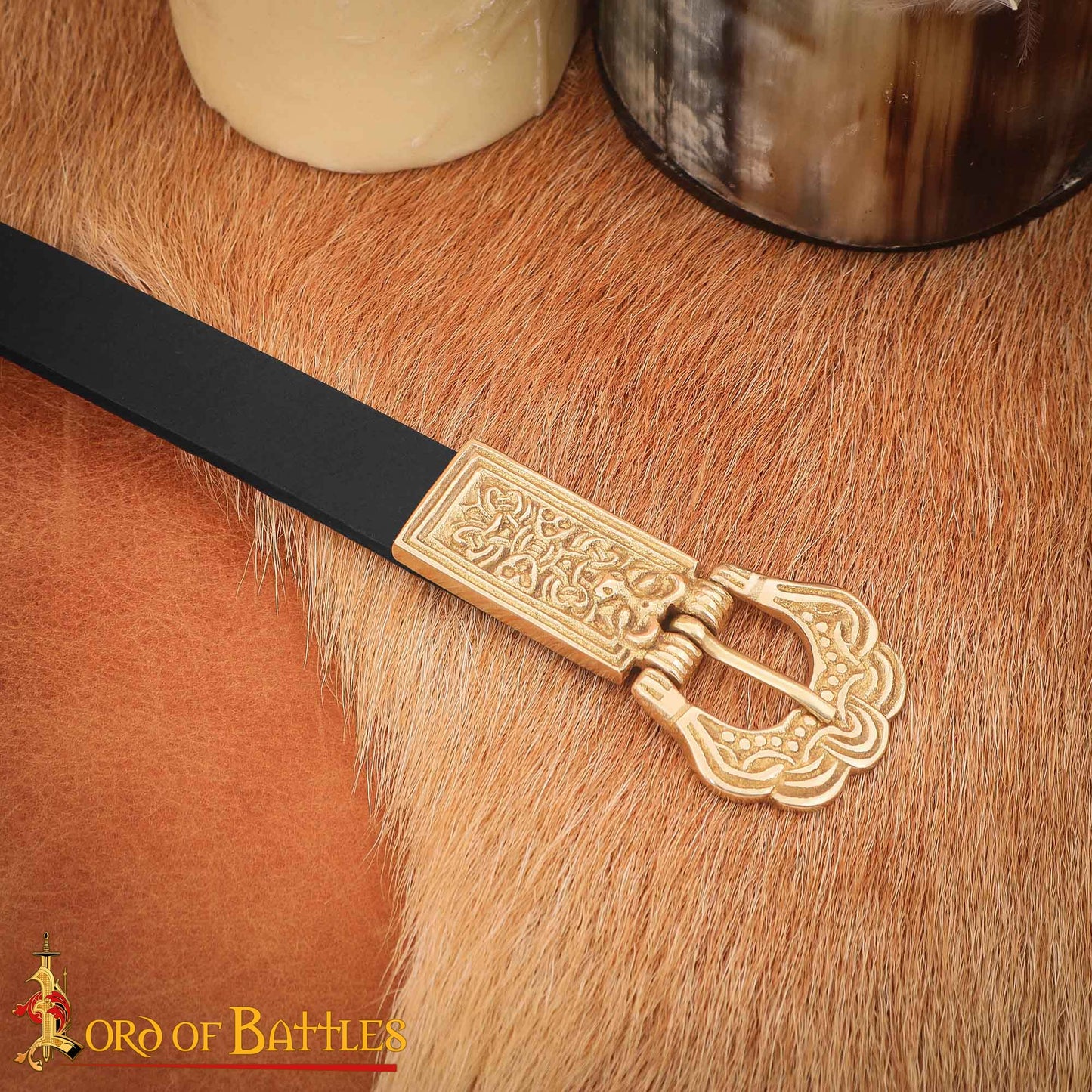 Hebilla Medieval de Latón para Cinturón - Accesorio Histórico Grabado - Latón Macizo - Imagen 2