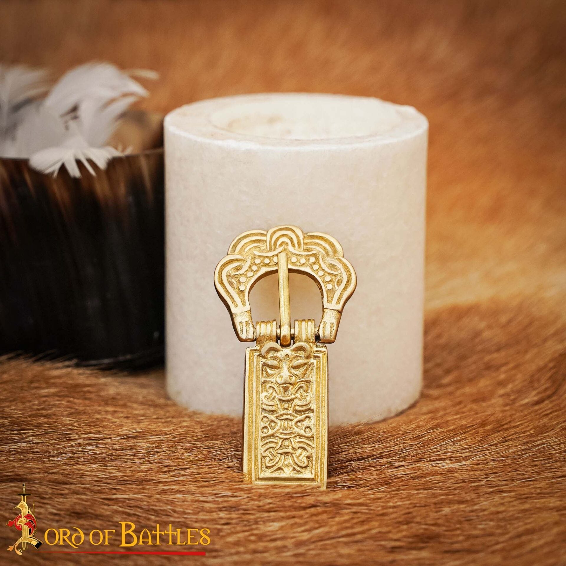 Hebilla Medieval de Latón para Cinturón - Accesorio Histórico Grabado - Latón Macizo - Imagen 6