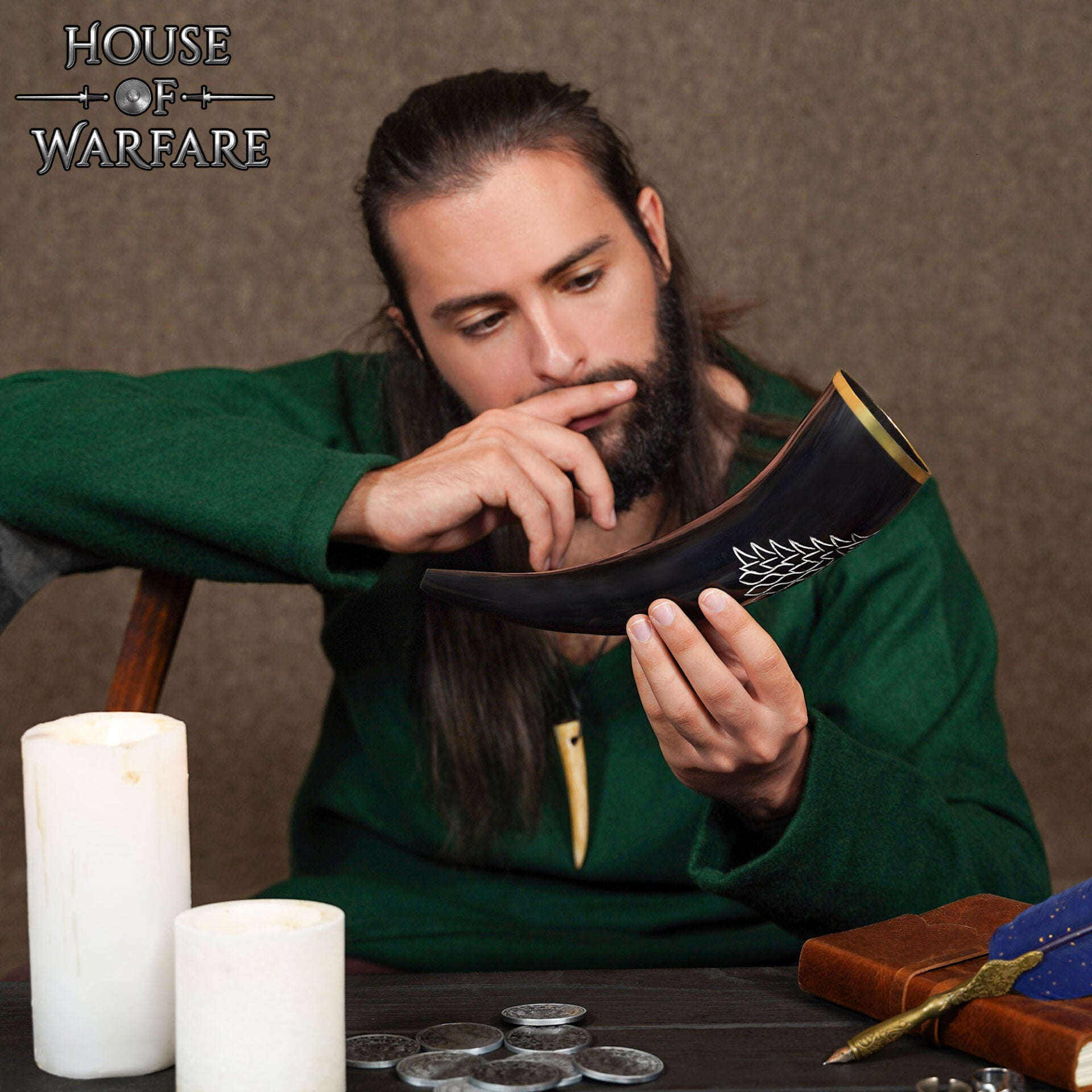 Cuerno Vikingo para Beber con Grabado y Diseño de Lobo - para Larp, Temas Vikingos - Imagen 6