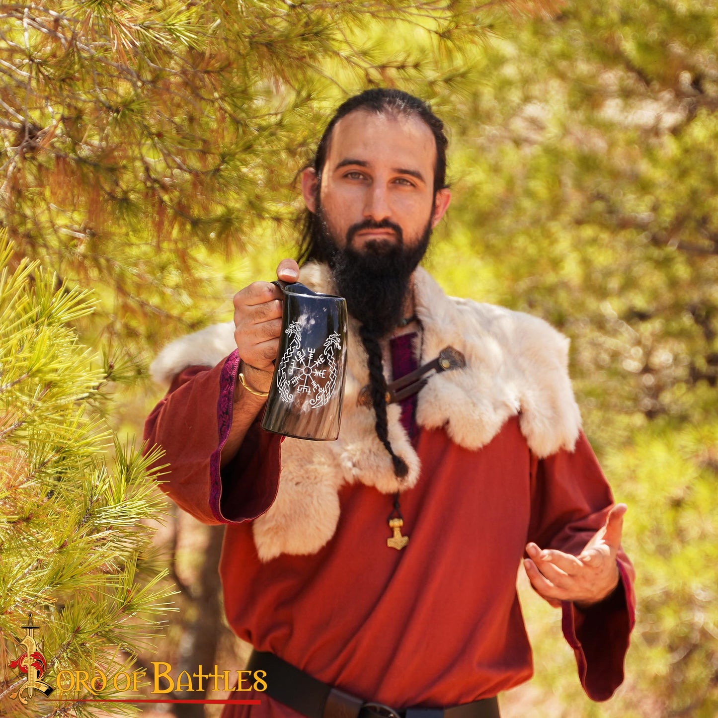 Viking Drinking Horn Tankard- Hecho a Mano con Grabado - Imagen 2