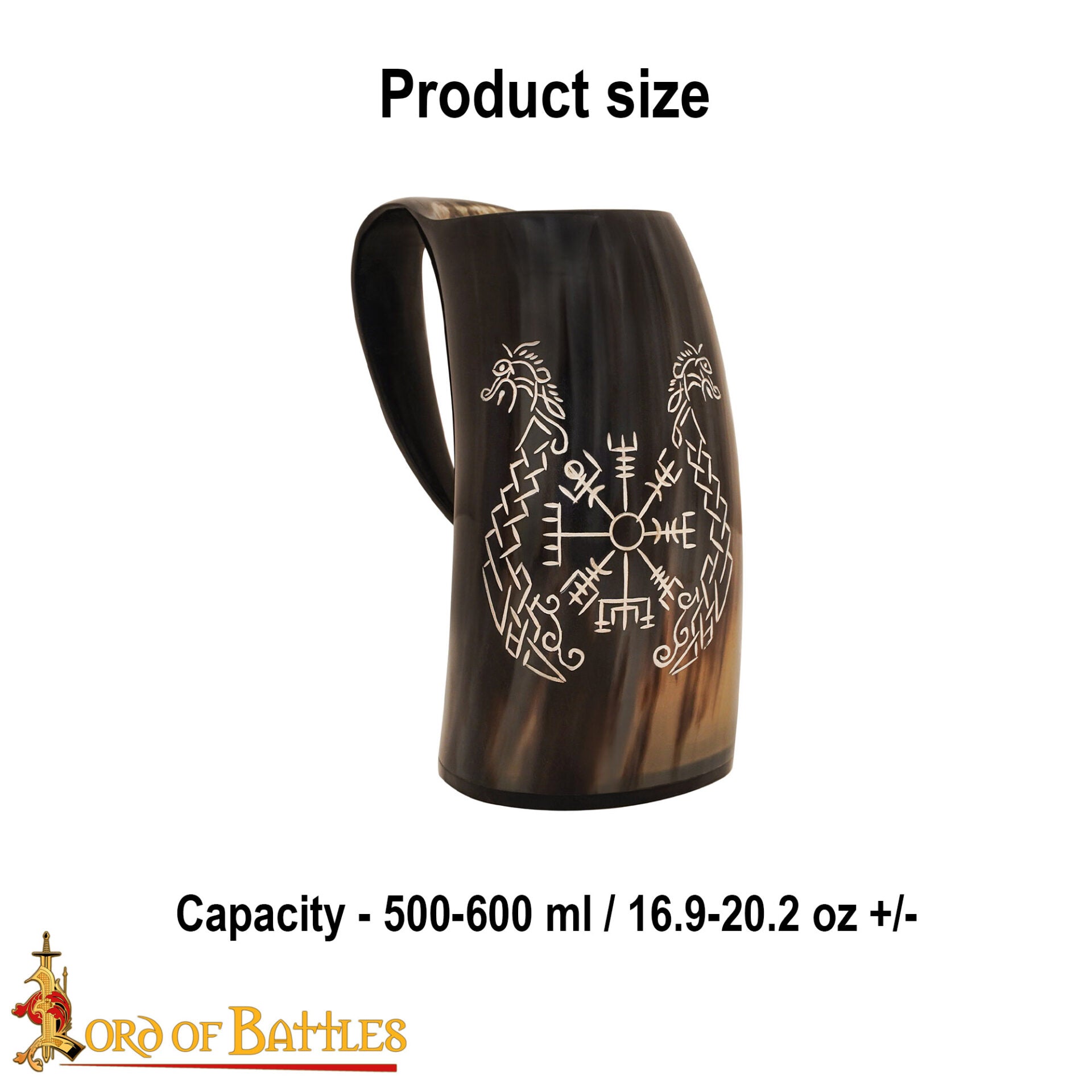Viking Drinking Horn Tankard- Hecho a Mano con Grabado - Imagen 3