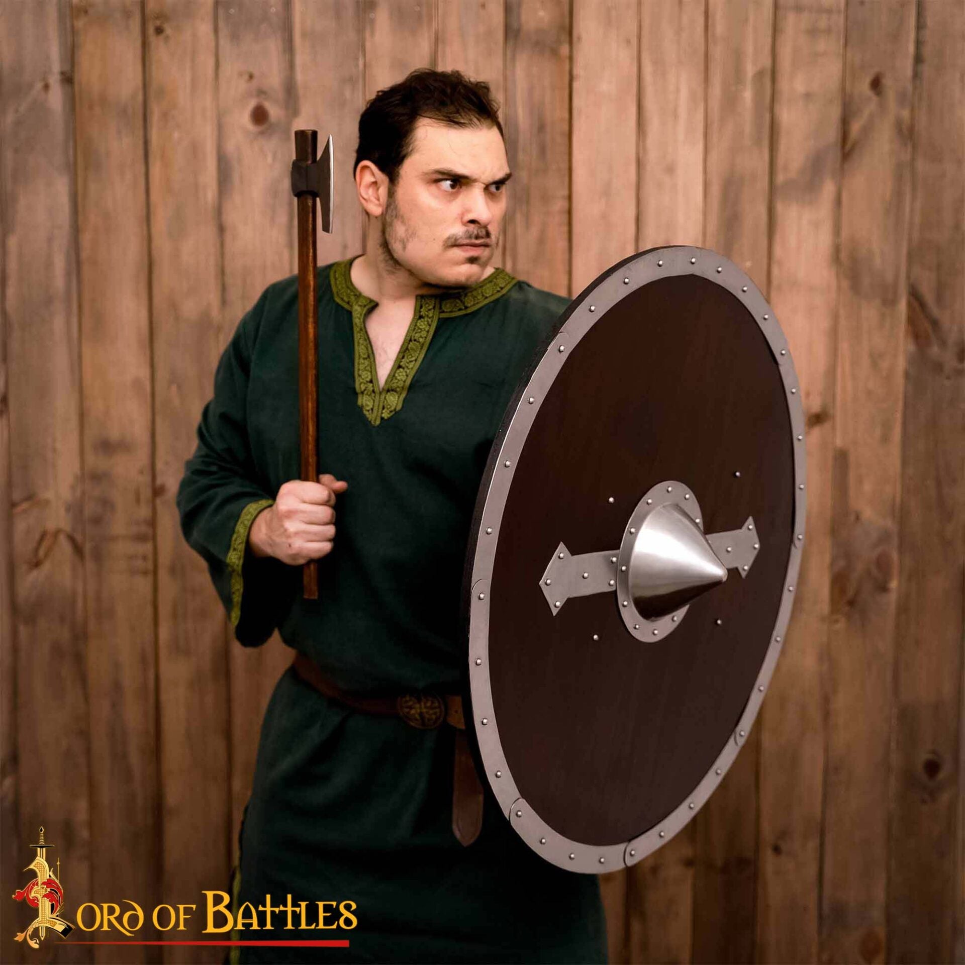 Escudo Redondo Vikingo - Hecho a Mano 30" Diámetro - Jefe y Borde de Acero Pulido - Imagen 2