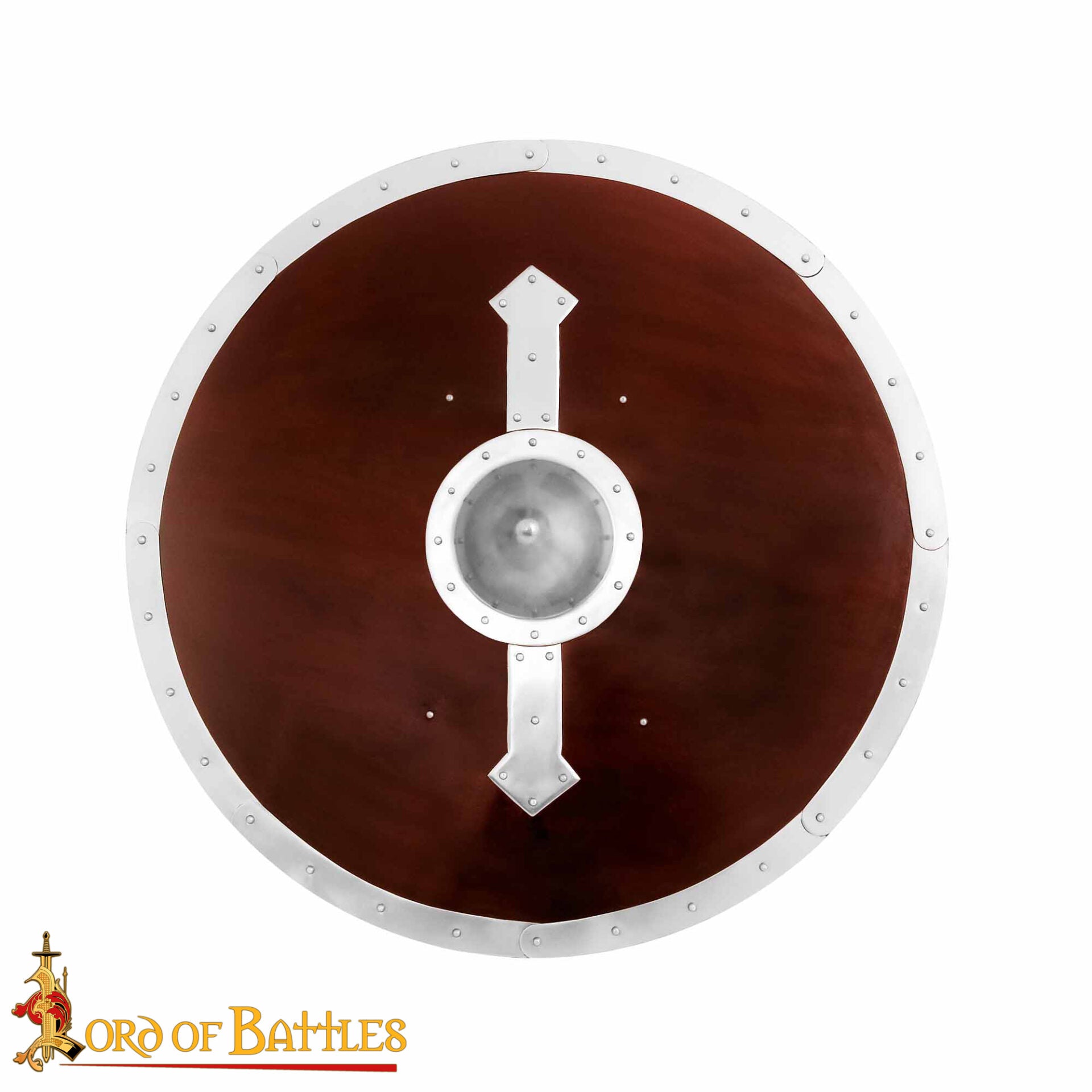 Escudo Redondo Vikingo - Hecho a Mano 30" Diámetro - Jefe y Borde de Acero Pulido - Imagen 4