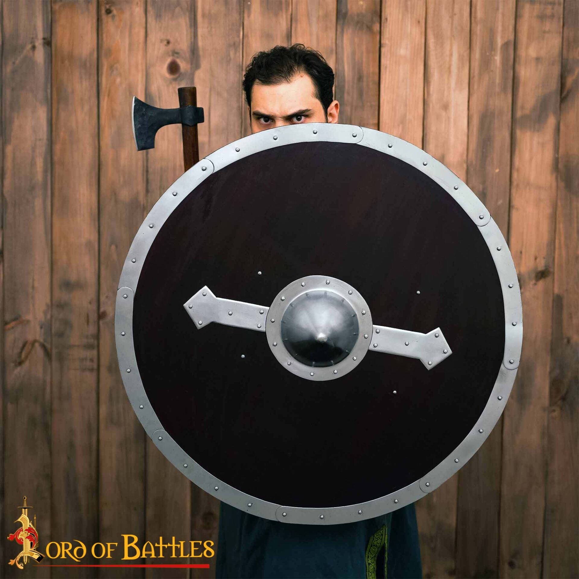 Escudo Redondo Vikingo - Hecho a Mano 30" Diámetro - Jefe y Borde de Acero Pulido - Imagen 5