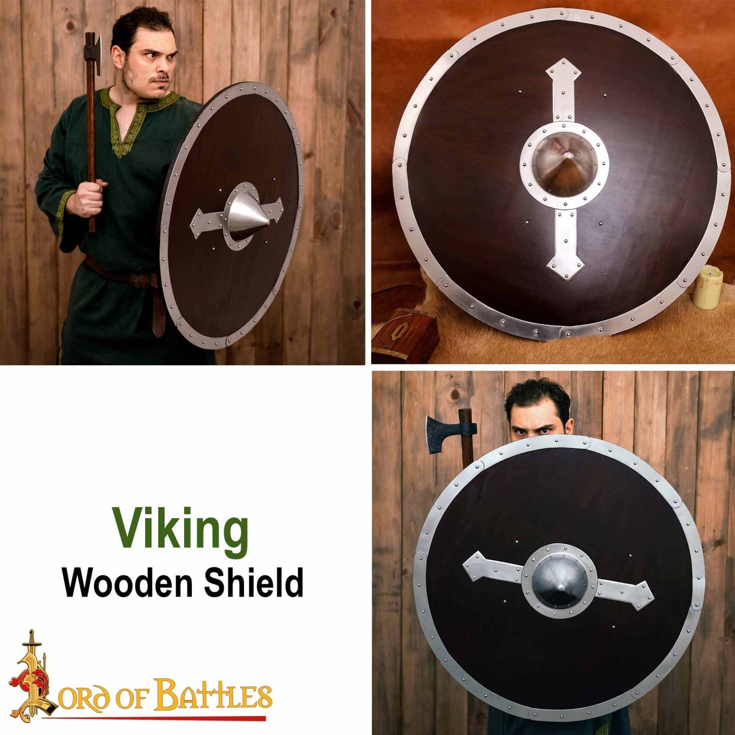Escudo Redondo Vikingo - Hecho a Mano 30" Diámetro - Jefe y Borde de Acero Pulido - Imagen 7