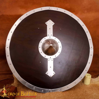 Escudo Redondo Vikingo - Hecho a Mano 30" Diámetro - Jefe y Borde de Acero Pulido - Imagen 1