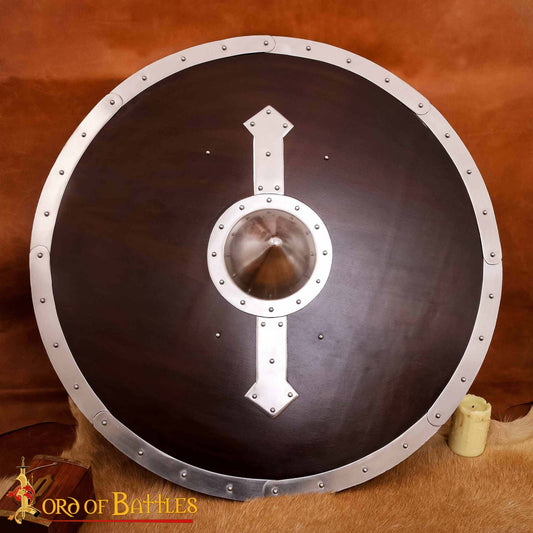 Escudo Redondo Vikingo - Hecho a Mano 30" Diámetro - Jefe y Borde de Acero Pulido - Imagen 1