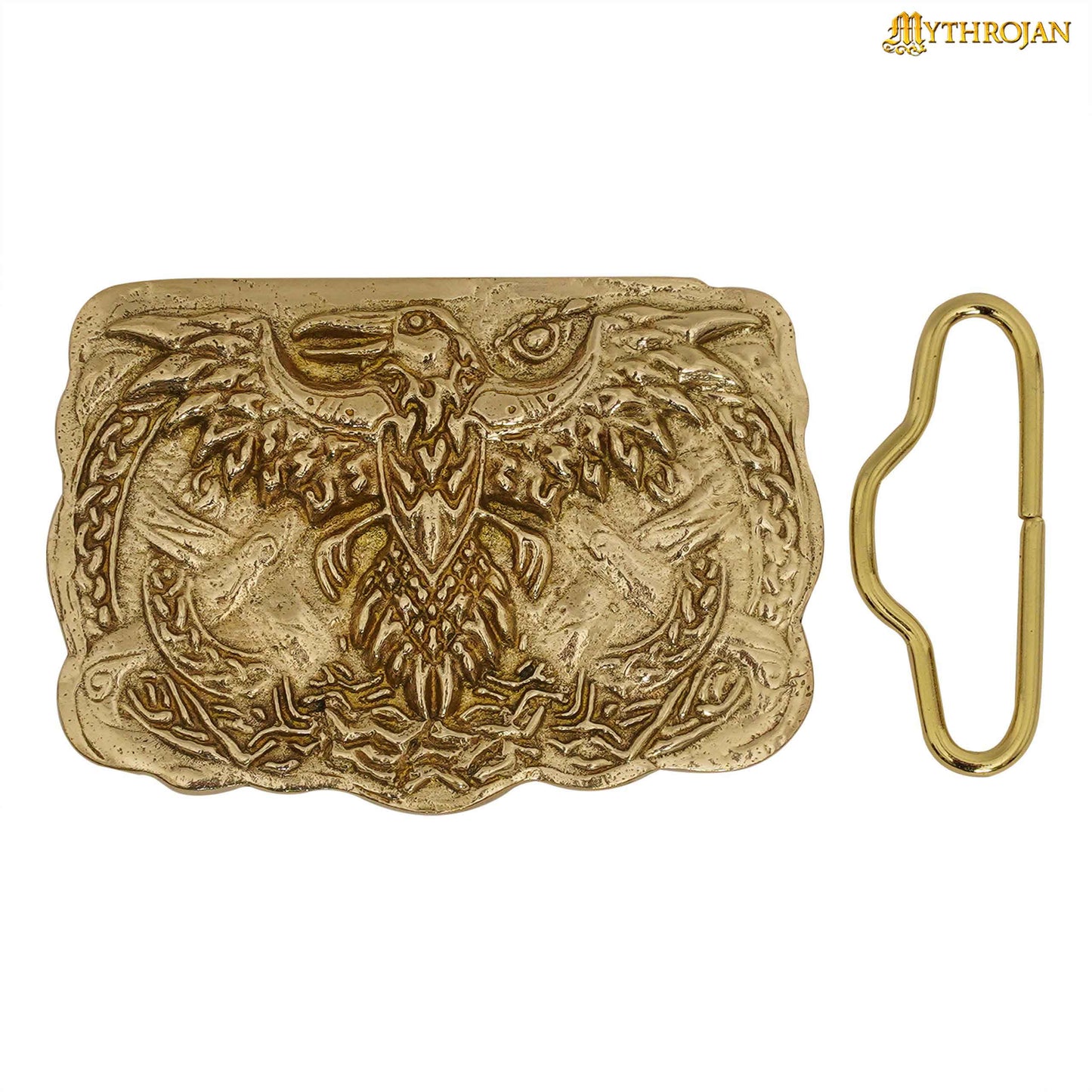 Mythrojan Viking Celtic Raven Belt Buckle - Solid Brass- Medieval, Sca, Renaissance Faire, Viking Larp Accessory - Imagen 4