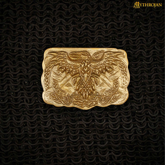 Mythrojan Viking Celtic Raven Belt Buckle - Solid Brass- Medieval, Sca, Renaissance Faire, Viking Larp Accessory - Imagen 1