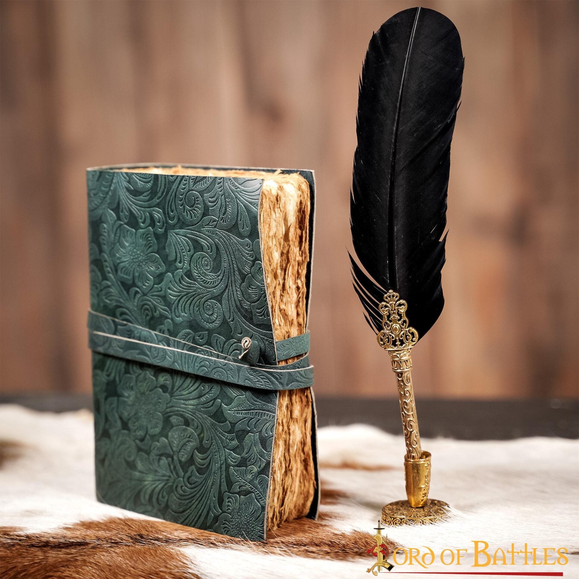 Diario Medieval de Cuero con Papel Antiguo -verde - Diario Hecho a Mano - Imagen 17