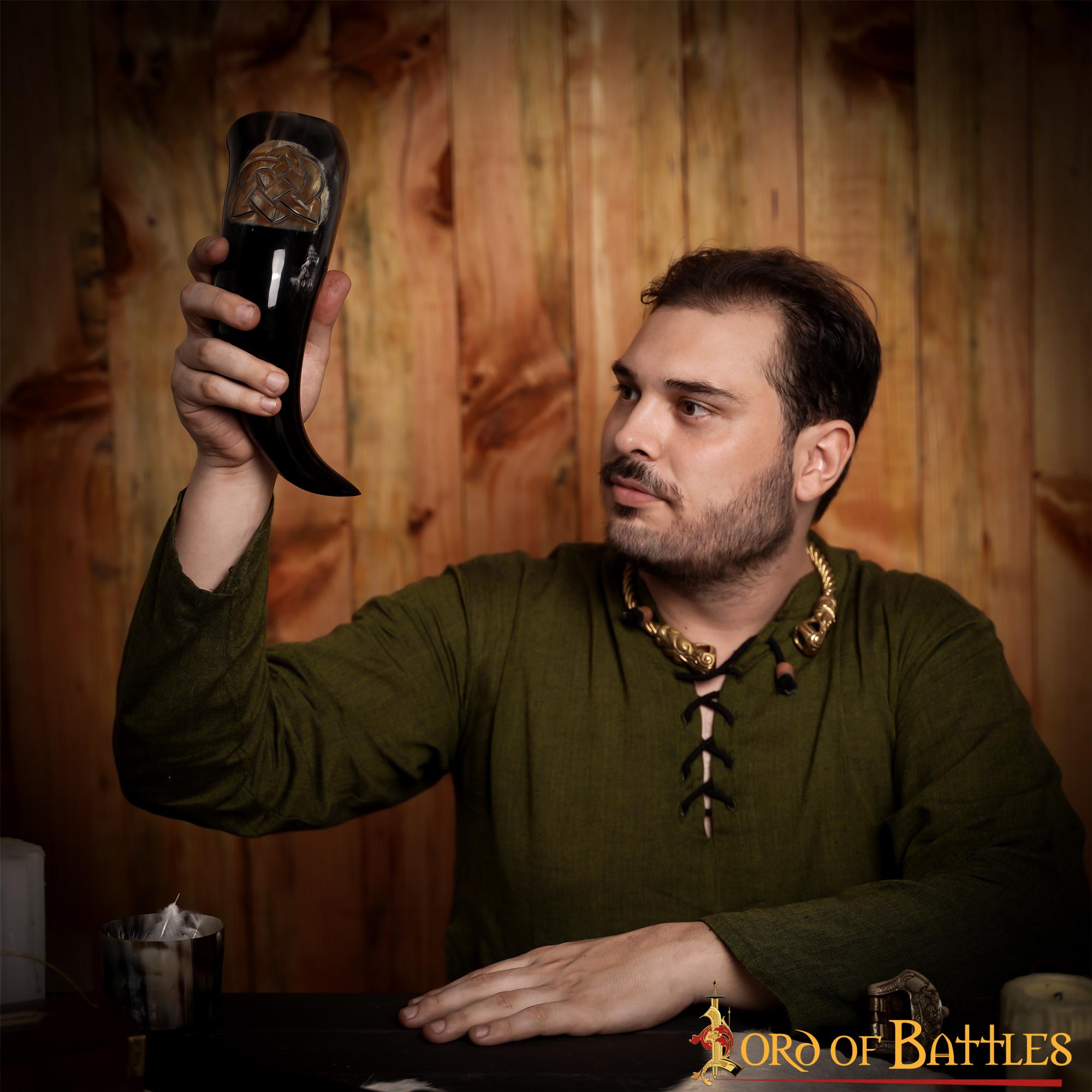 Cuerno para Beber "el Juramento Trenzado" 400 - 500 Ml Cuerno de Buey Auténtico Hecho a Mano - Imagen 13