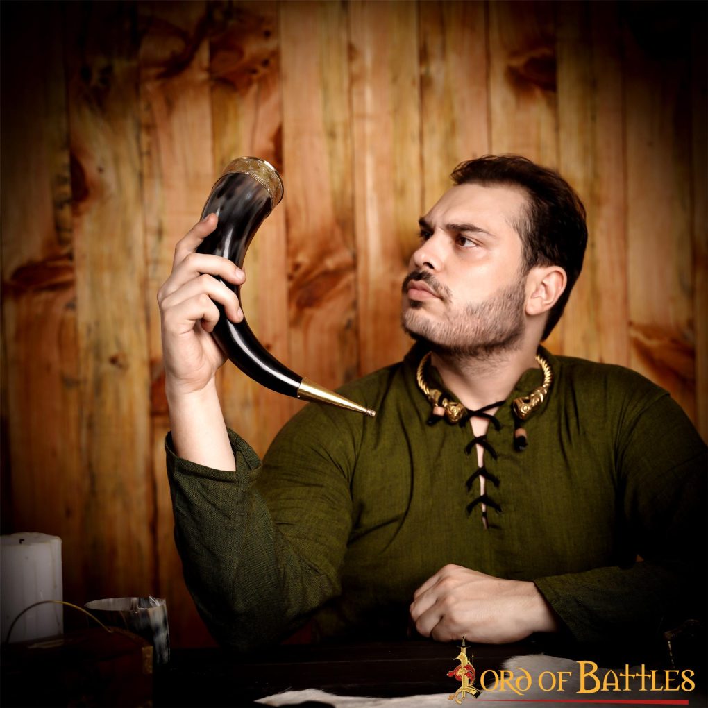 Cuerno Medieval Vikingo para Beber con Accesorios de Latón Puro Cuerno de Buey Auténtico Hecho a Mano - Imagen 8