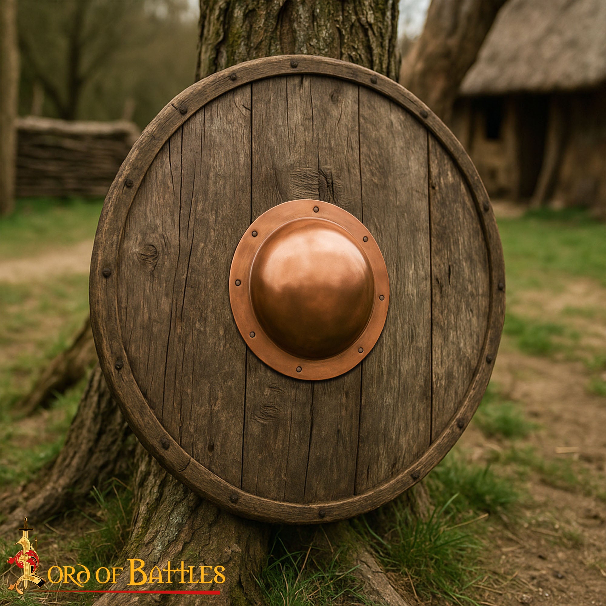 Umbo de Jefe de Escudo Medieval Chapado en Cobre de Calibre 14 con Remaches - Imagen 2