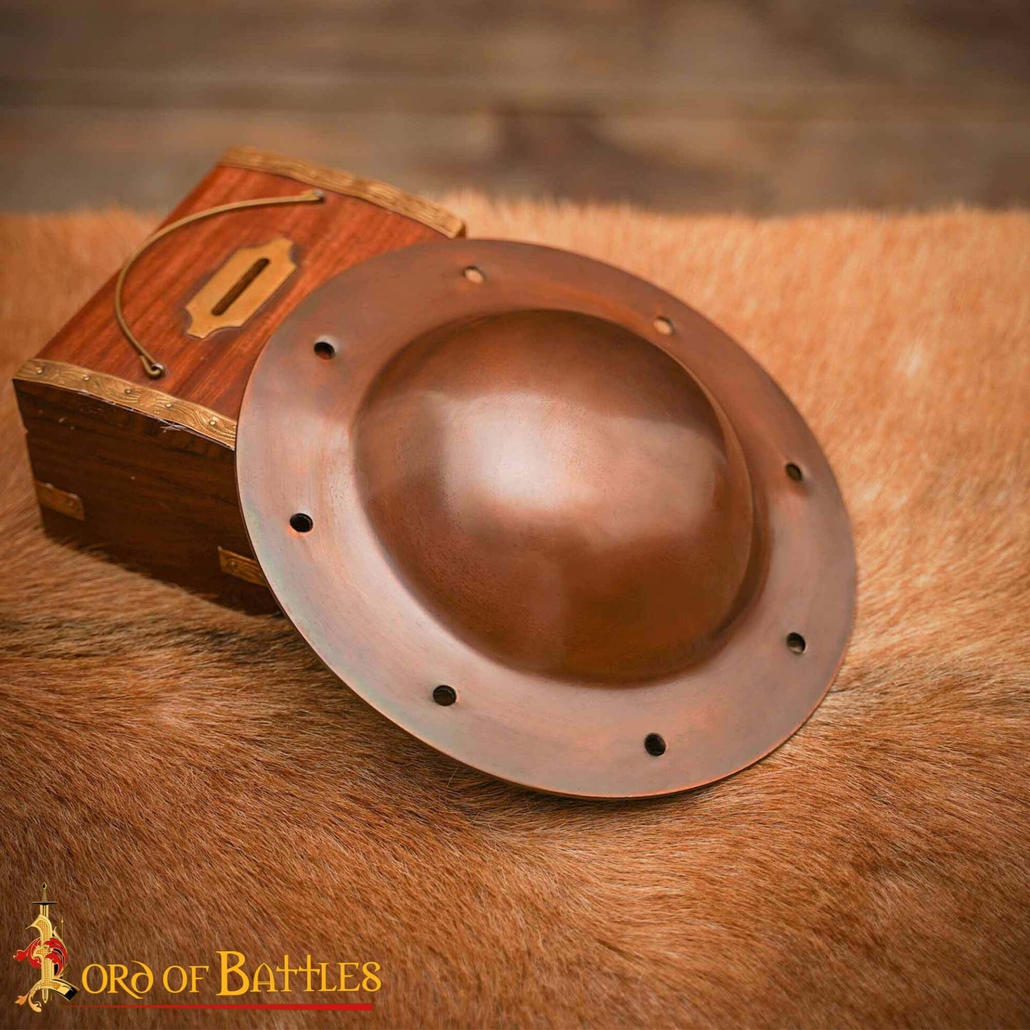 Umbo de Jefe de Escudo Medieval Chapado en Cobre de Calibre 14 con Remaches - Imagen 6