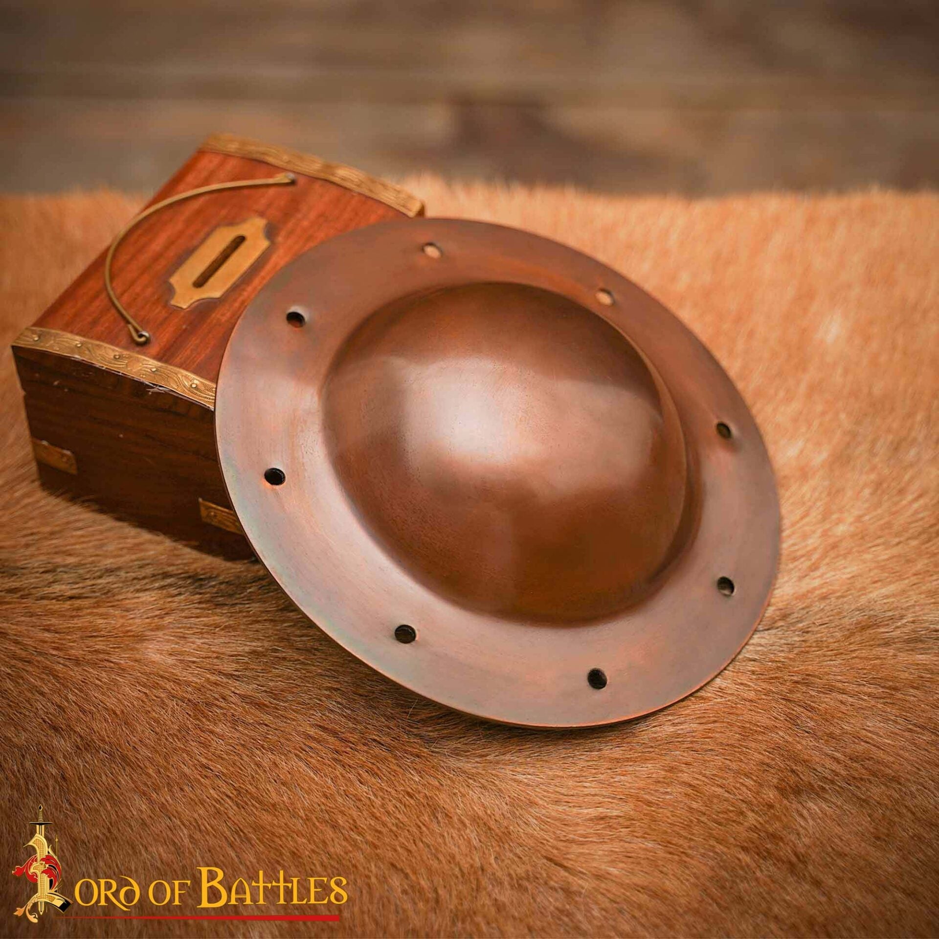 Umbo de Jefe de Escudo Medieval Chapado en Cobre de Calibre 14 con Remaches - Imagen 6