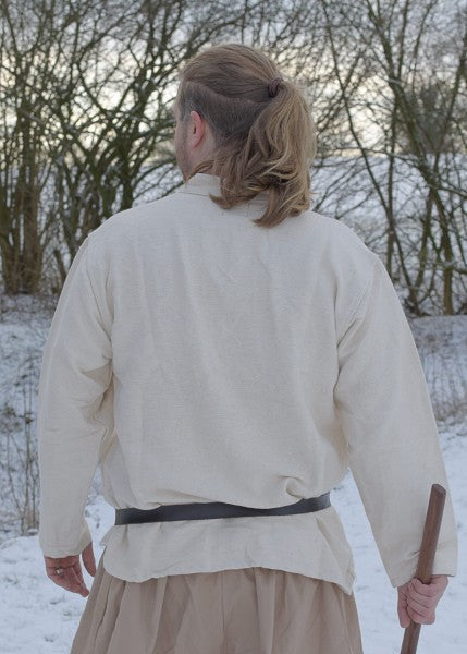 1202201700 Camisa medieval pesada, com atacadores, tecida à mão, natural