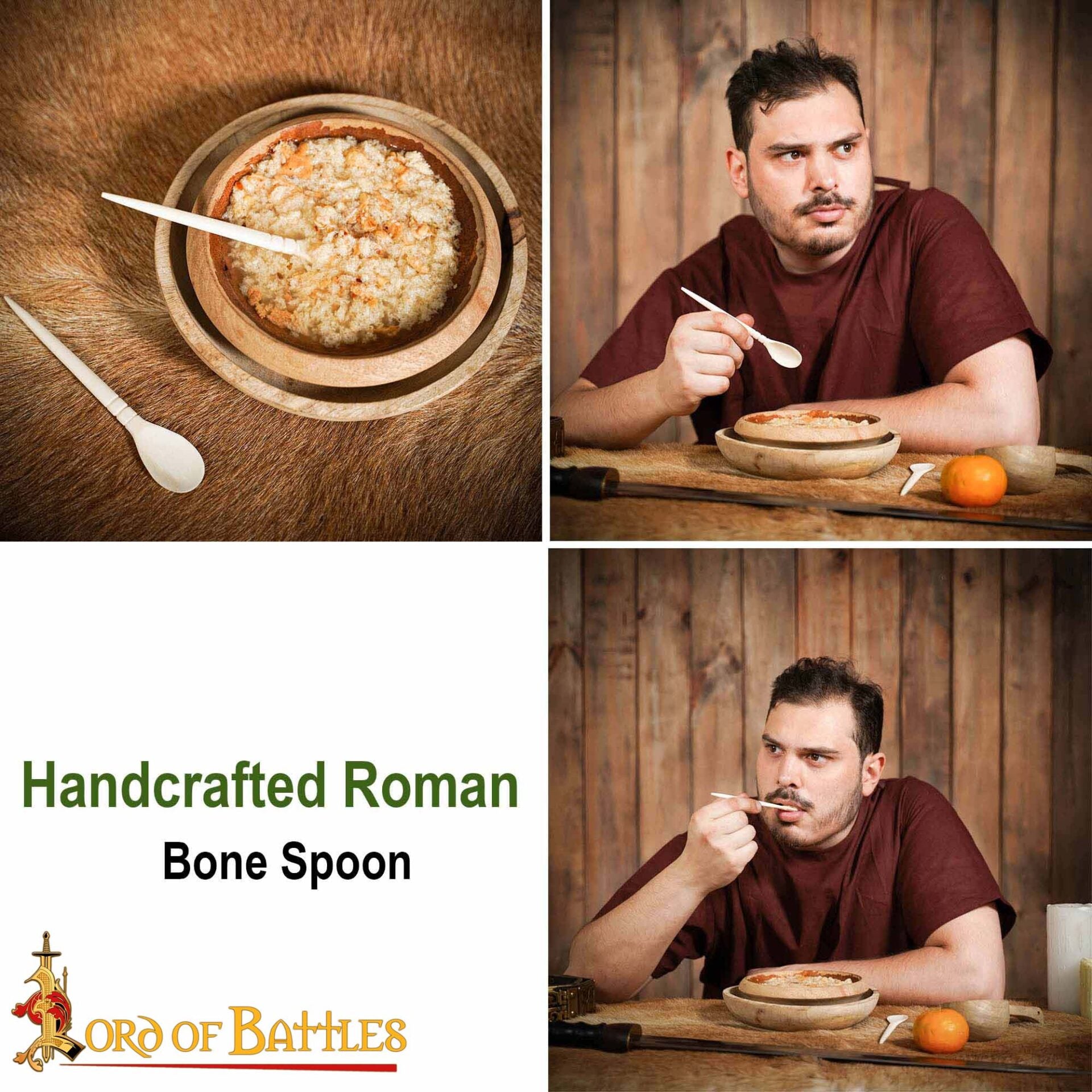 Cucharas Romanas Artesanales de Hueso - Juego de 2 - Hueso de Buey Auténtico de Origen Ético - Utensilios Históricos - Imagen 7