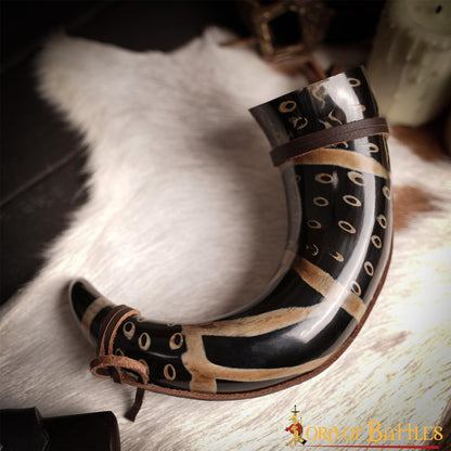 Cuerno Medieval para Beber 400 - 500 Ml con Cuerda de Cuero Hecho a Mano Verdadero Cuerno de Buey - Imagen 11