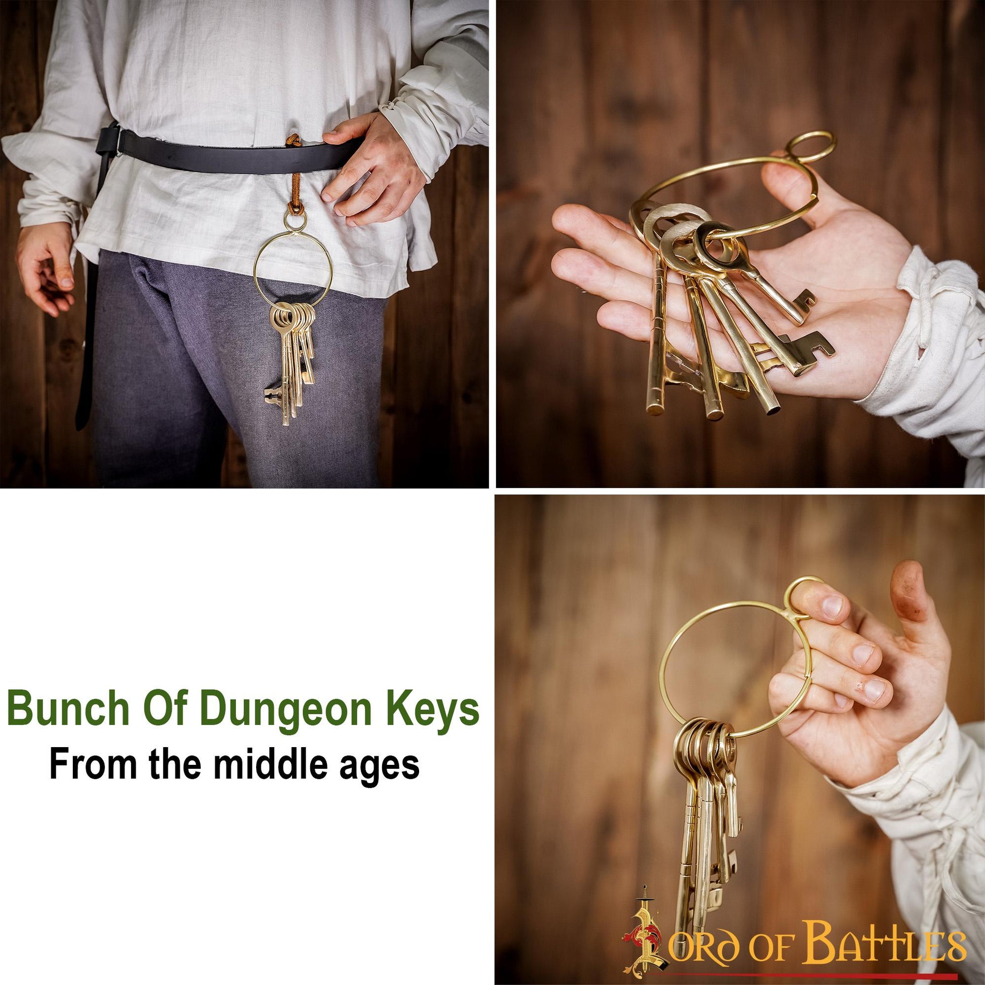 Juego de Llaves Medievales de Latón para Mazmorras - Réplica Histórica de 5 Piezas para Decoración Pirata y Salas de Escape - Imagen 12