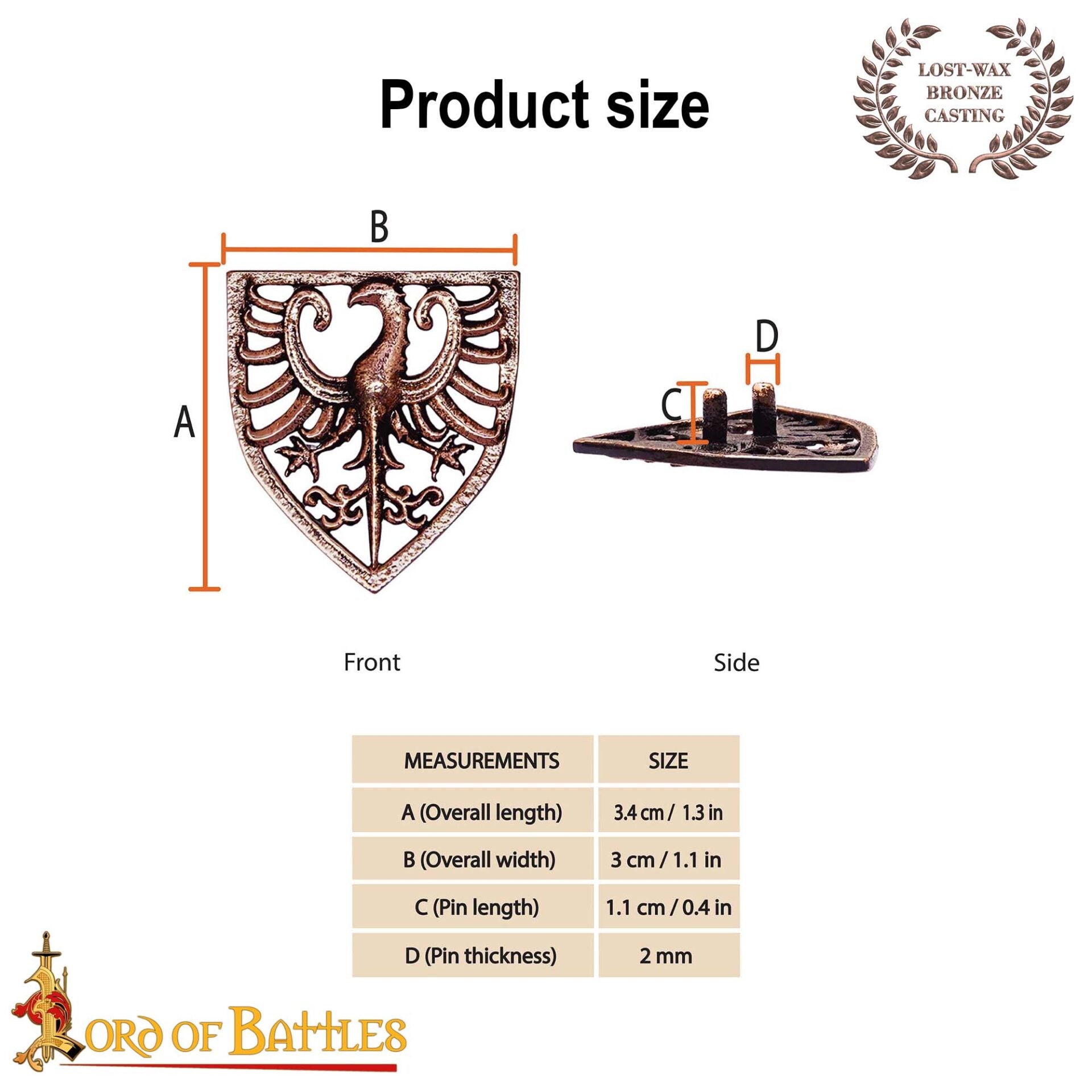 Águila Heráldica de Bronce Macizo para Cinturón de Cuero - Juego de 3 Piezas de Bronce Antiguo - Detalles Heráldicos Medievales para Trajes, Cinturones y Bolsos