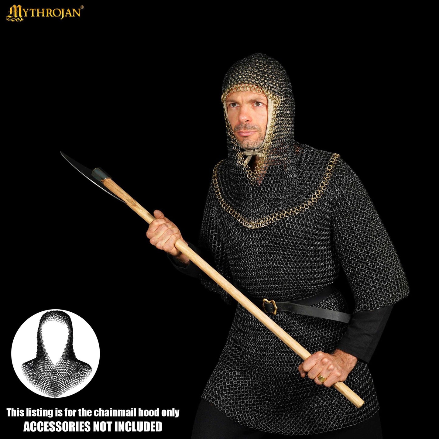 Cofia Medieval de Cota de Malla - Acero Dulce Ennegrecido con Borde de Latón Macizo - Anillos de 10 Mm y 16 Galgas - Imagen 2