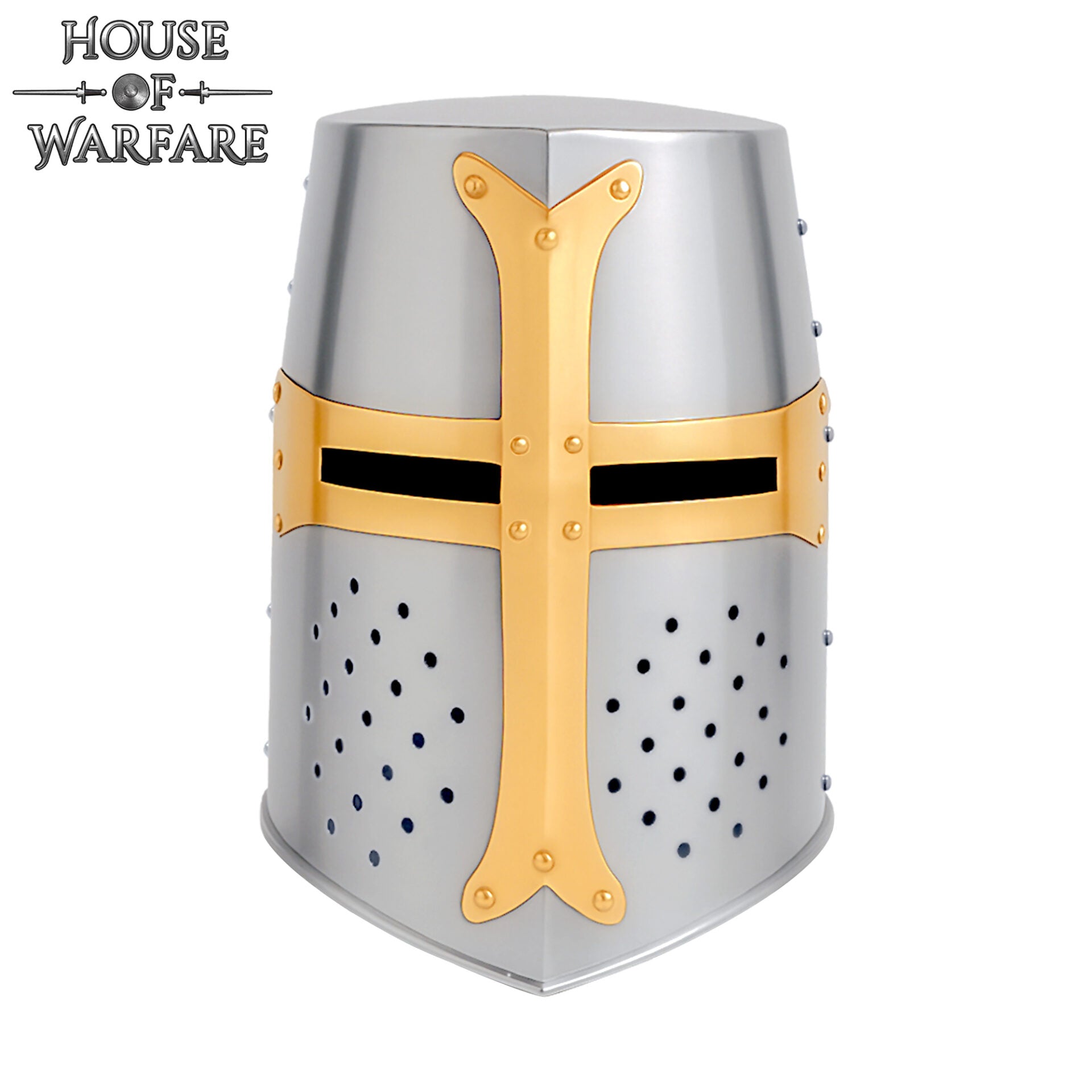 Gran Casco Cruzado de Latón del Siglo Xii - Acero Pulido de Calibre 18 con Cruz de Latón - Imagen 3