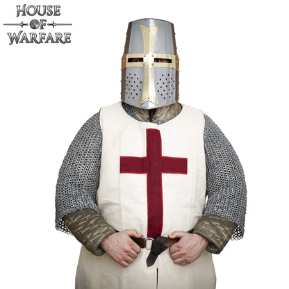 Gran Casco Cruzado de Latón del Siglo Xii - Acero Pulido de Calibre 18 con Cruz de Latón - Imagen 4