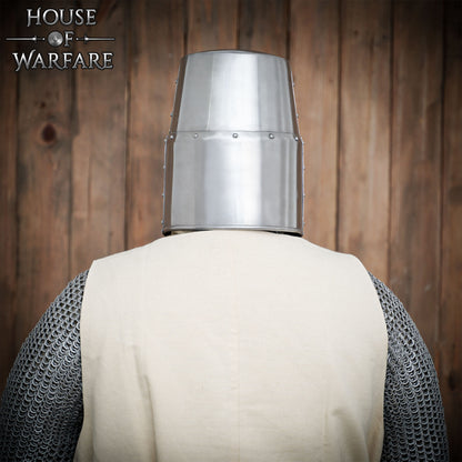 Gran Casco Cruzado de Latón del Siglo Xii - Acero Pulido de Calibre 18 con Cruz de Latón - Imagen 5