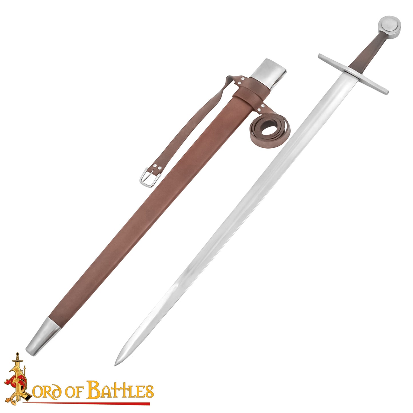 Espada Medieval Normanda Forjada a Mano Tradicionalmente con Pomo de Rueda - Hoja Funcional con Vaina de Cuero - Imagen 4