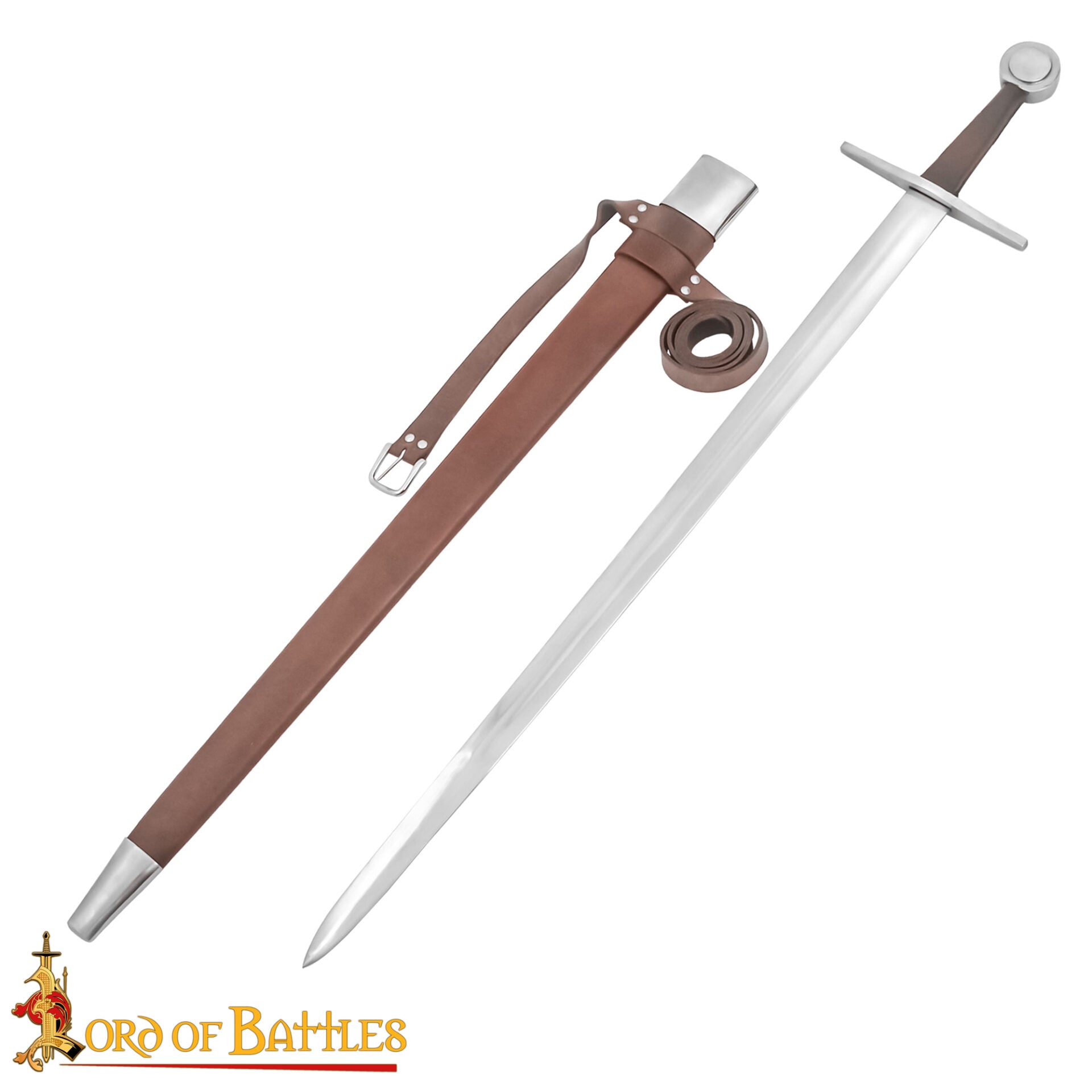 Espada Medieval Normanda Forjada a Mano Tradicionalmente con Pomo de Rueda - Hoja Funcional con Vaina de Cuero - Imagen 4