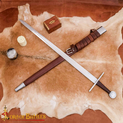 Espada Medieval Normanda Forjada a Mano Tradicionalmente con Pomo de Rueda - Hoja Funcional con Vaina de Cuero - Imagen 1