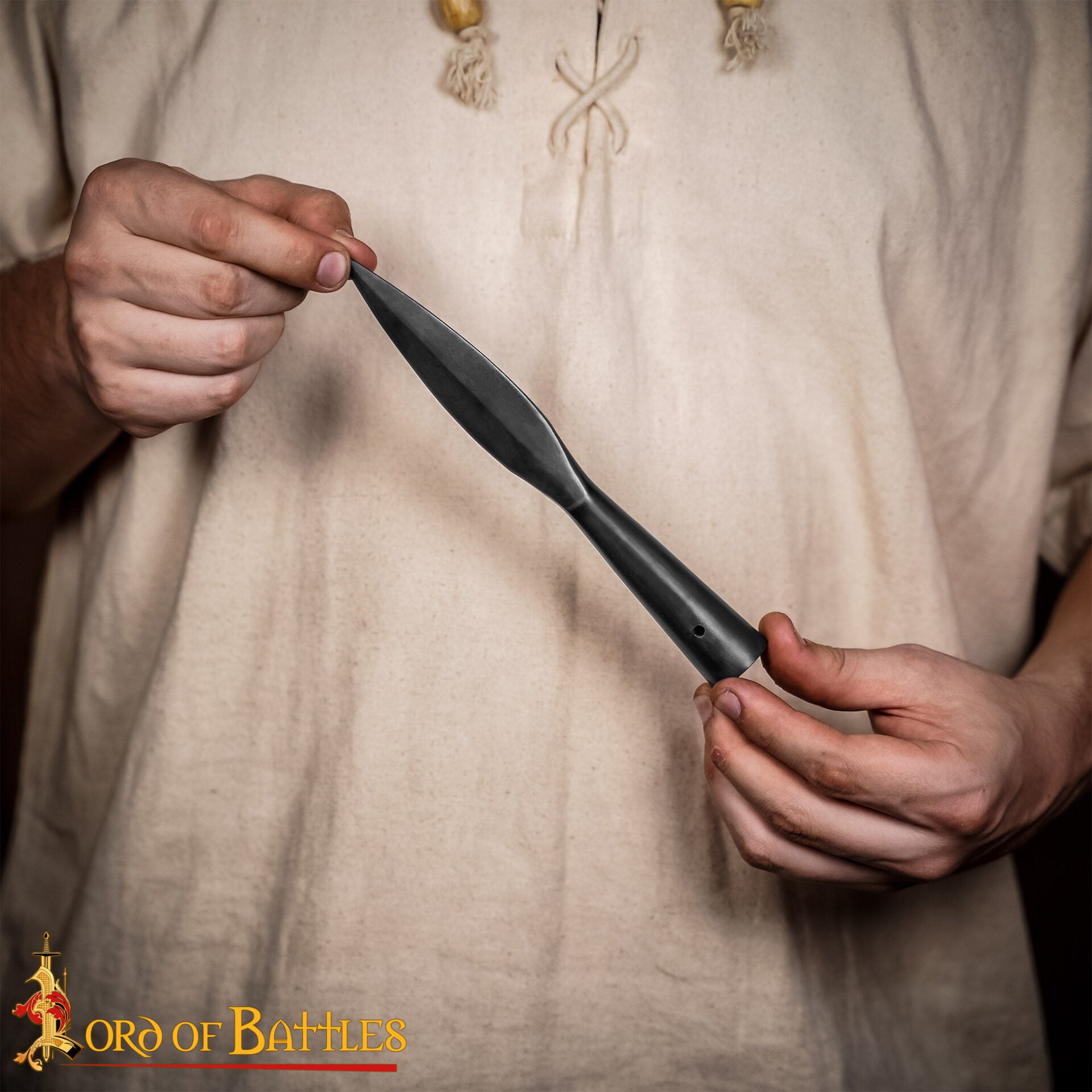 Punta de Lanza Vikinga Medieval - Acero Al Carbono Forjado a Mano - Hoja Corta con Mango Cónico - Imagen 2