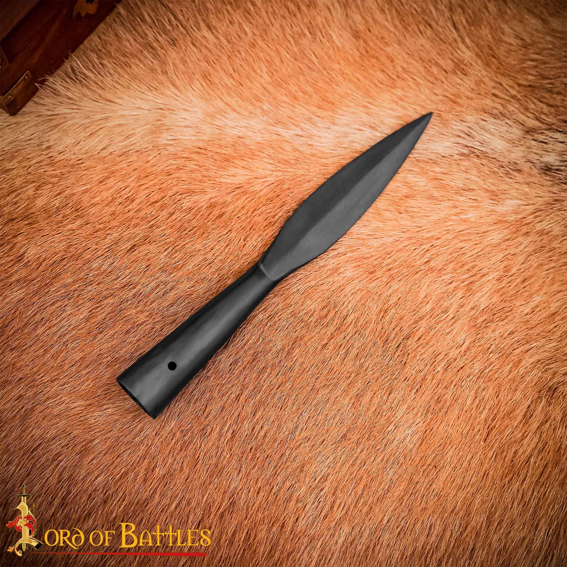 Punta de Lanza Vikinga Medieval - Acero Al Carbono Forjado a Mano - Hoja Corta con Mango Cónico - Imagen 1