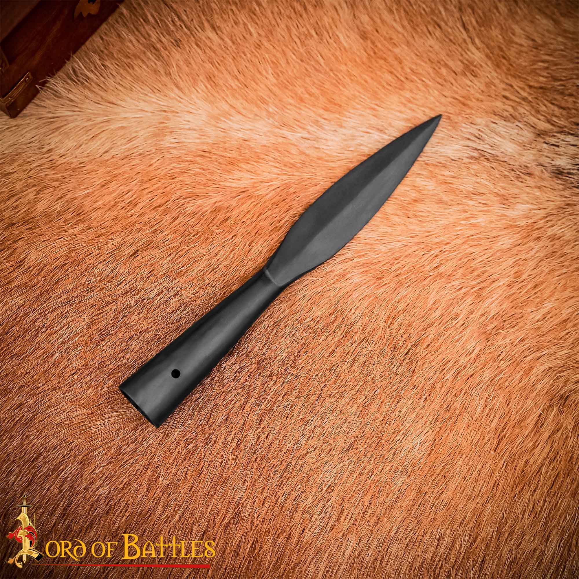 Punta de Lanza Vikinga Medieval - Acero Al Carbono Forjado a Mano - Hoja Corta con Mango Cónico - Imagen 1