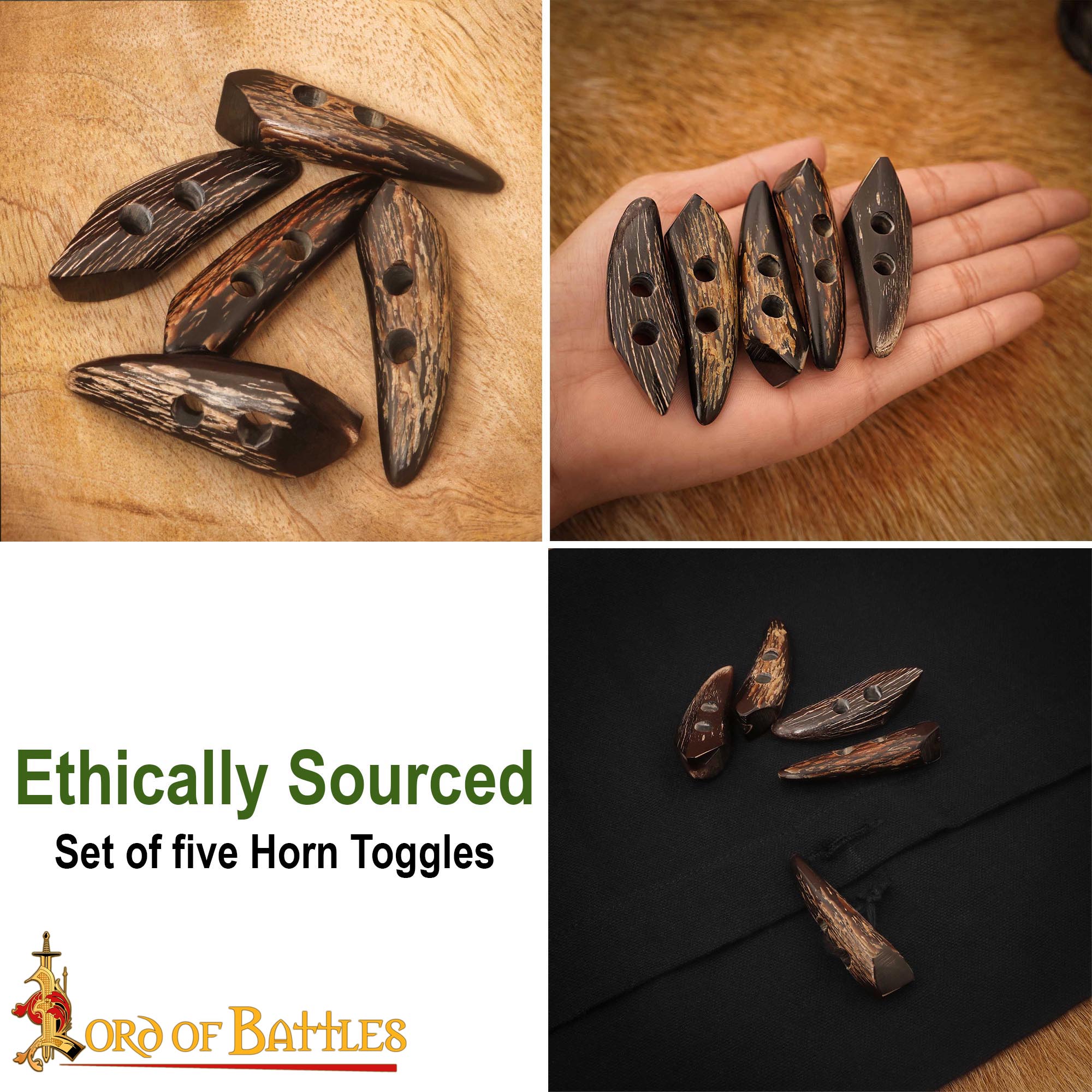 Juego de Aldabas de Cuerno de Buey de Bordes Afilados - 5 Piezas - Cierres Artesanales de 2 Pulgadas con Acabado Rugoso Natural - Imagen 8