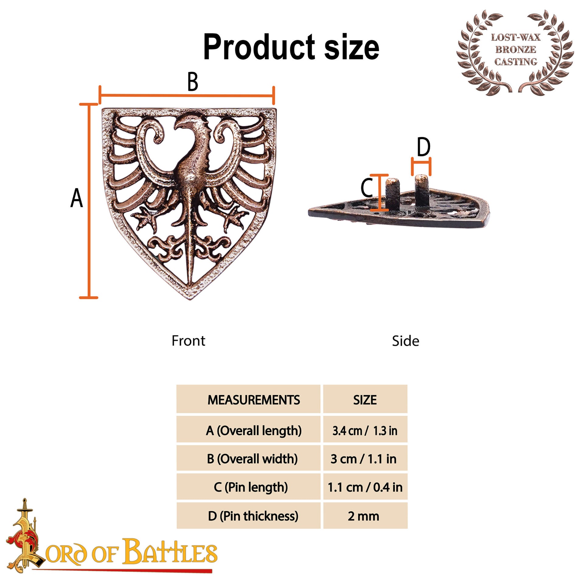 Juego de 3 Monturas de Águila Heráldica de Bronce del Siglo Xiii | Acentos Medievales Fundidos a la Cera Perdida - Imagen 3