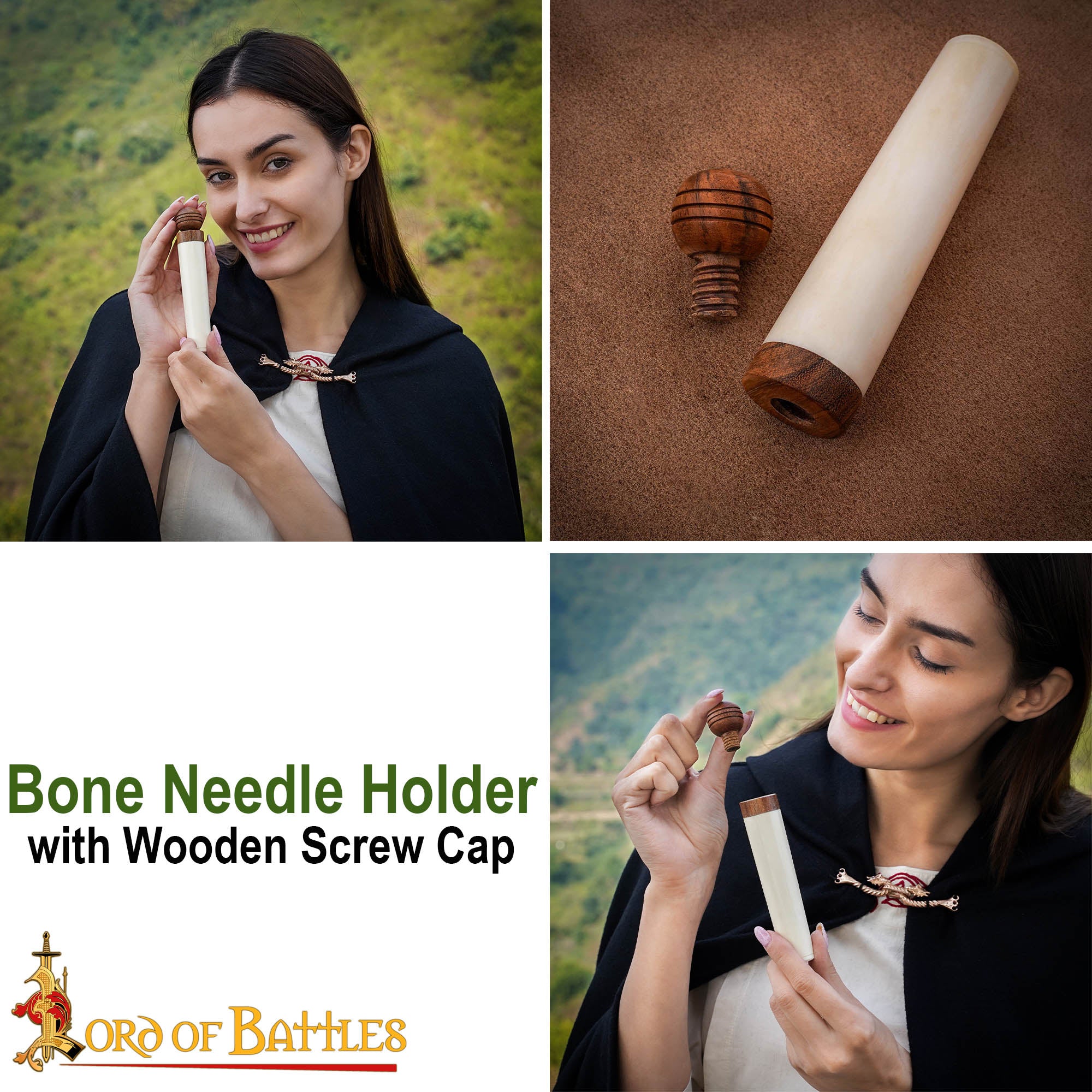 Porta Agujas Medieval de Hueso de Buey con Tapa de Madera - Tubo de Almacenaje Artesanal - Imagen 7