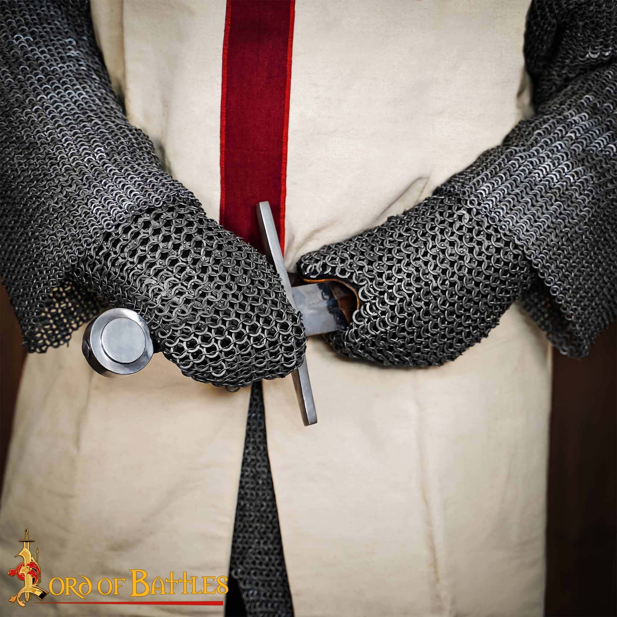 Manoplas Medievales de Cota de Malla Acolchada - Acero Dulce Anillo Plano Redondo Remachado - 9mm 17 Gauge - Imagen 5